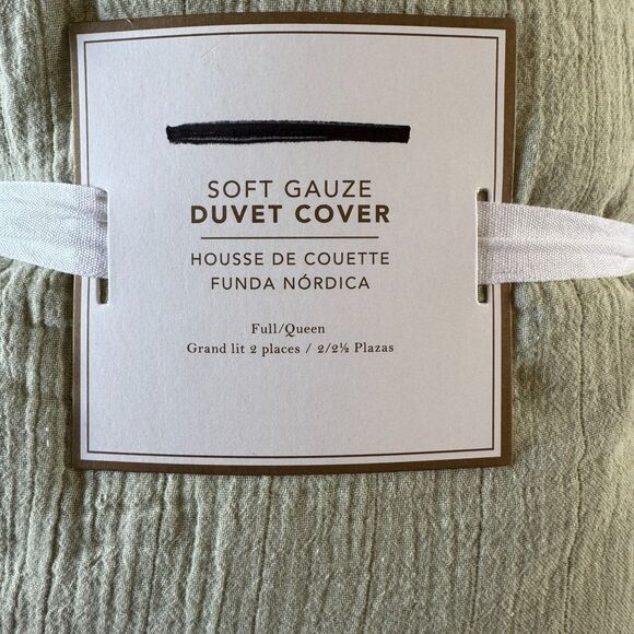 Pottery Barn Soft Gauze Duvet Cover + Standard Sham Set Cotton Sage Green NEW - Picture 4 of 8